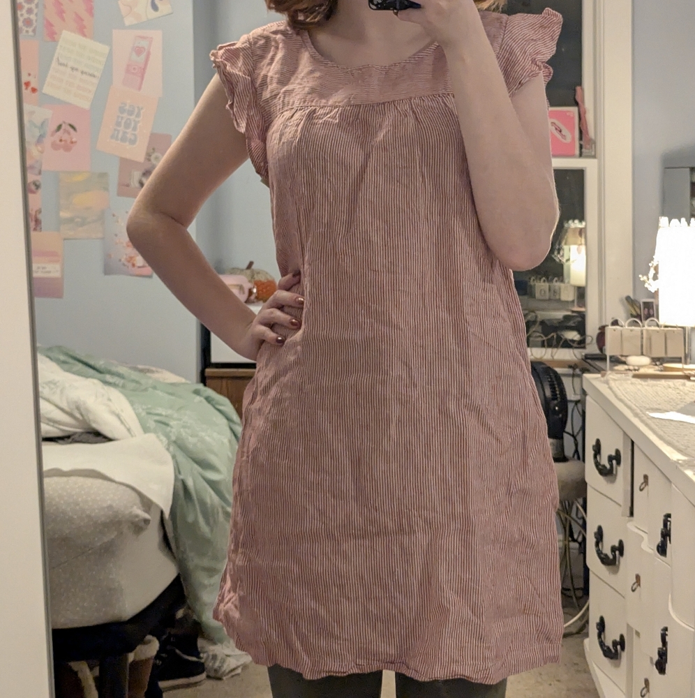 Pink Striped Ruffle Sleeve Dress